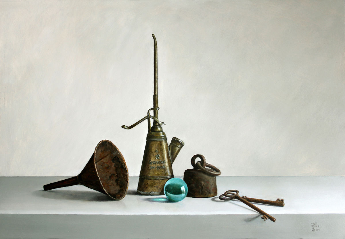 Still life with oil can and keys